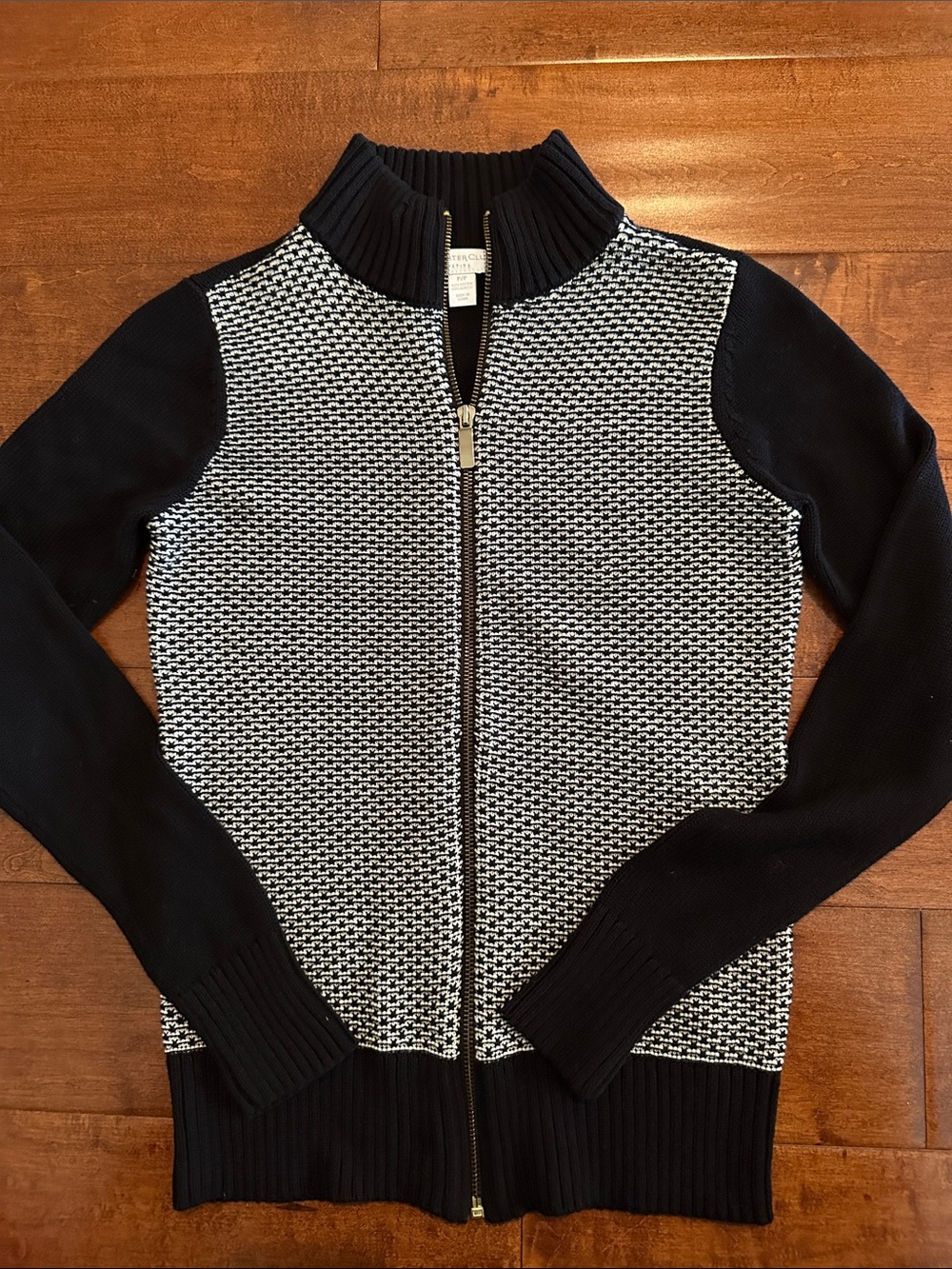 Charter Club Black and White Zip-Front Mock Turtleneck Sweater